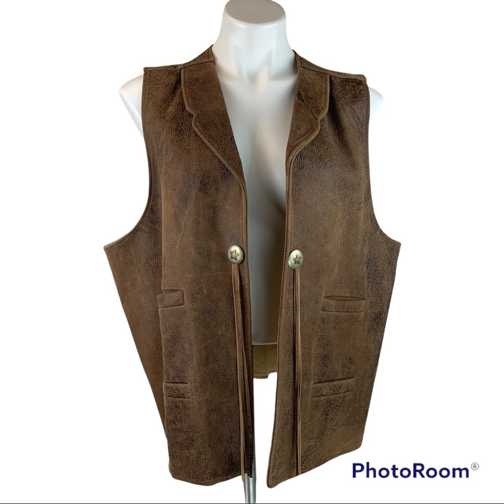🎃SOLD🎃 SCULLY Vintage Leather Concho Vest Unisex Western Tassel Fringe XL - Picture 1 of 13